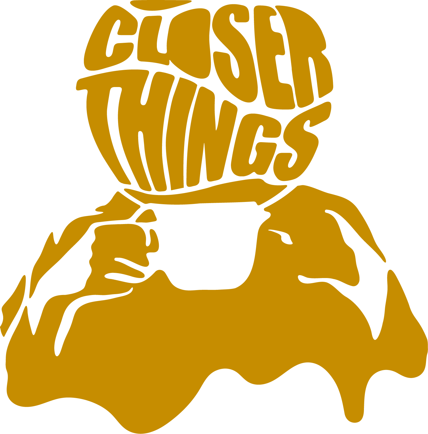 Gold 'Closer Things' logo with abstract shapes on a white background