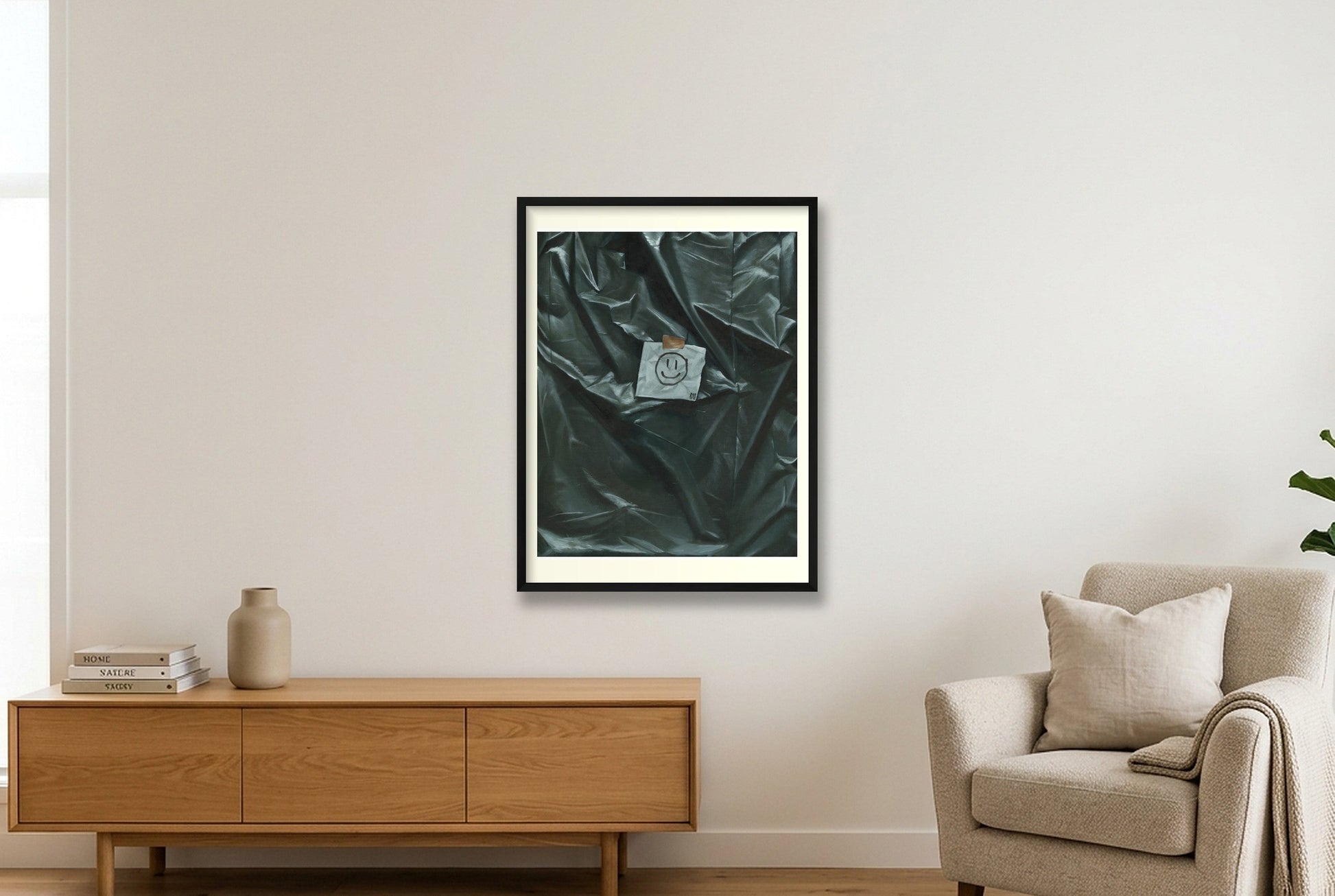 Müll mit Smiley — 60×80cm Black Frame