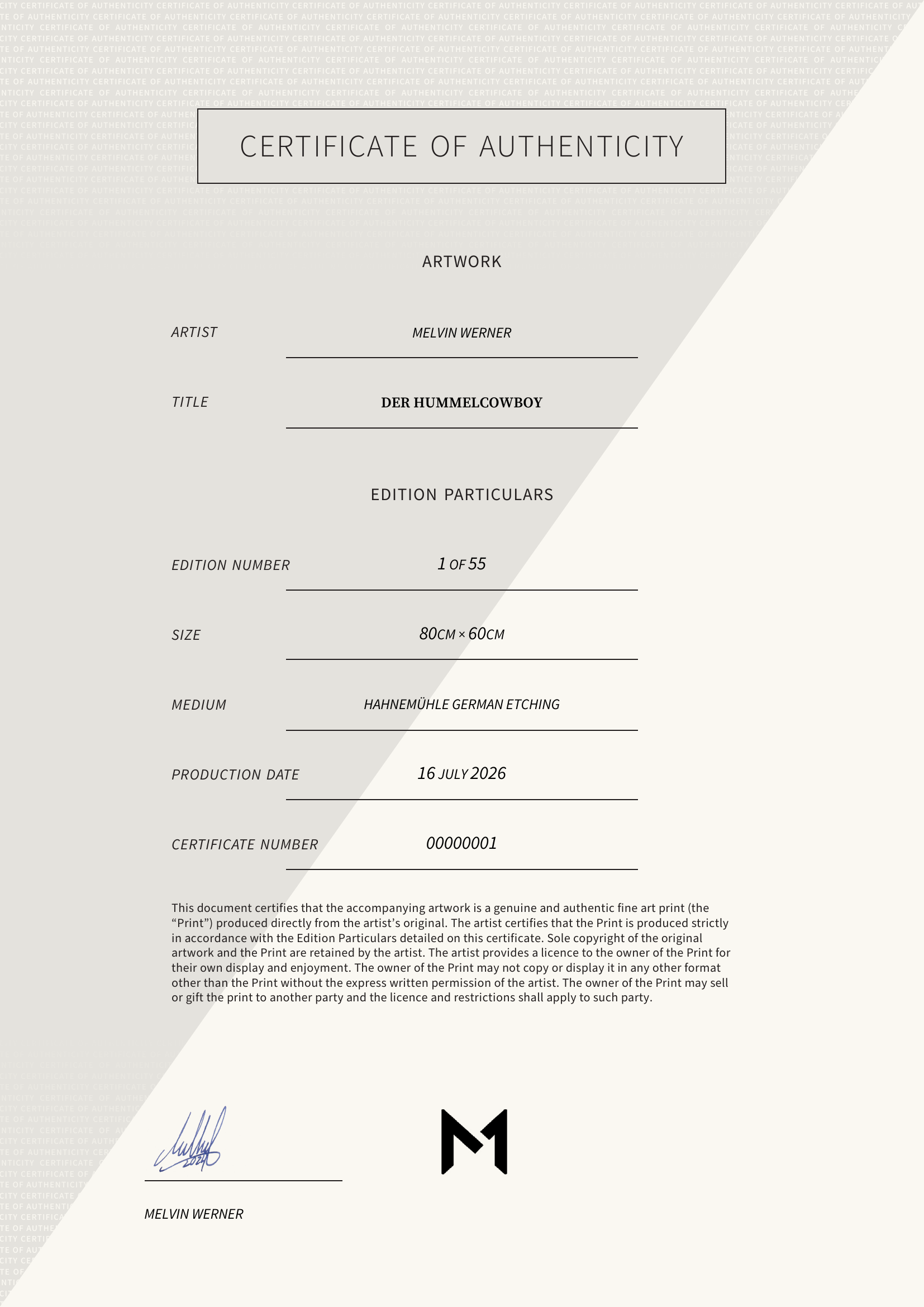 Der Hummelcowboy — Certificate of Authenticity