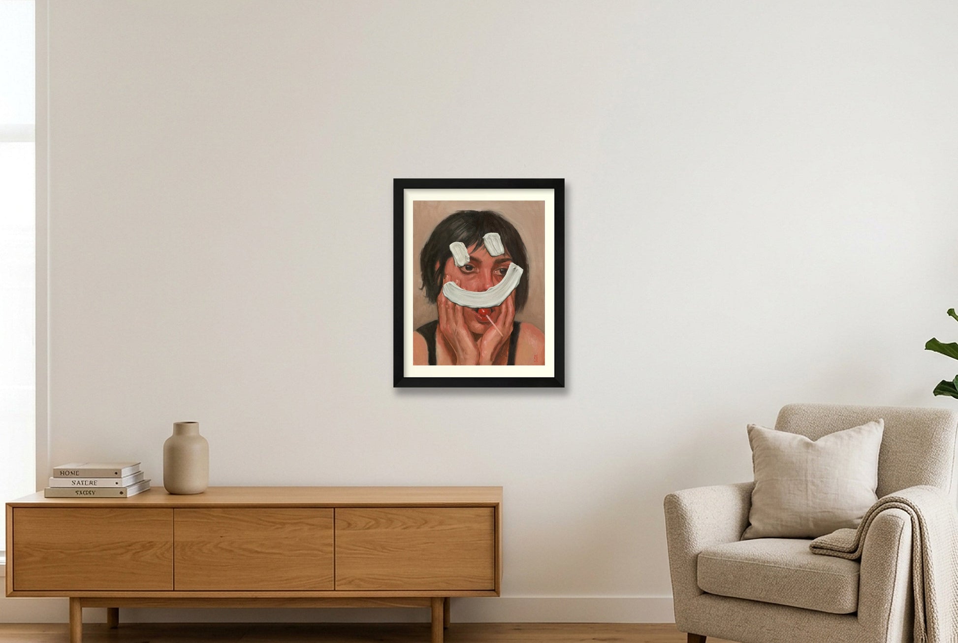 Frau mit Smiley — 28×35cm Black Frame