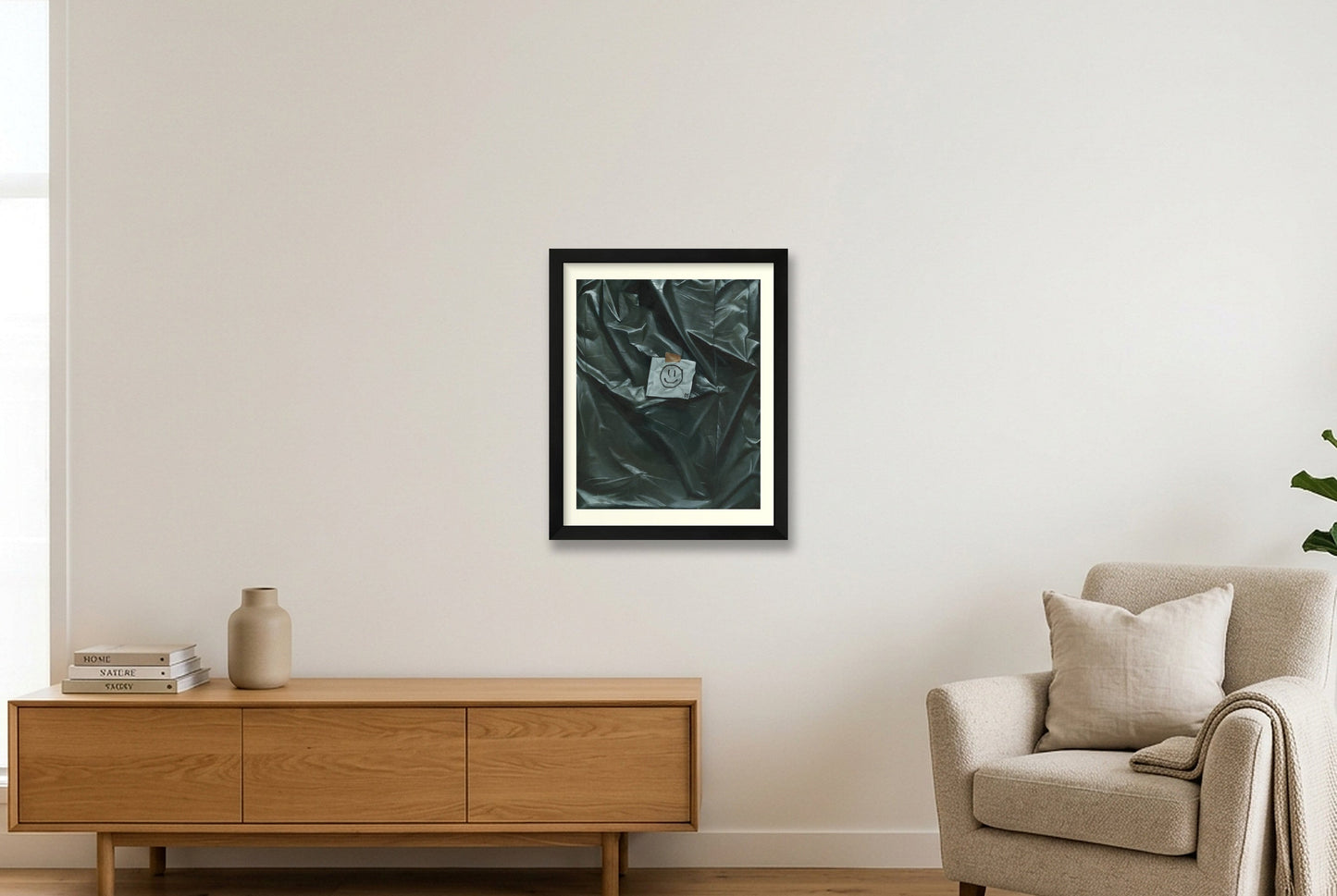 Müll mit Smiley — 28×35cm Black Frame