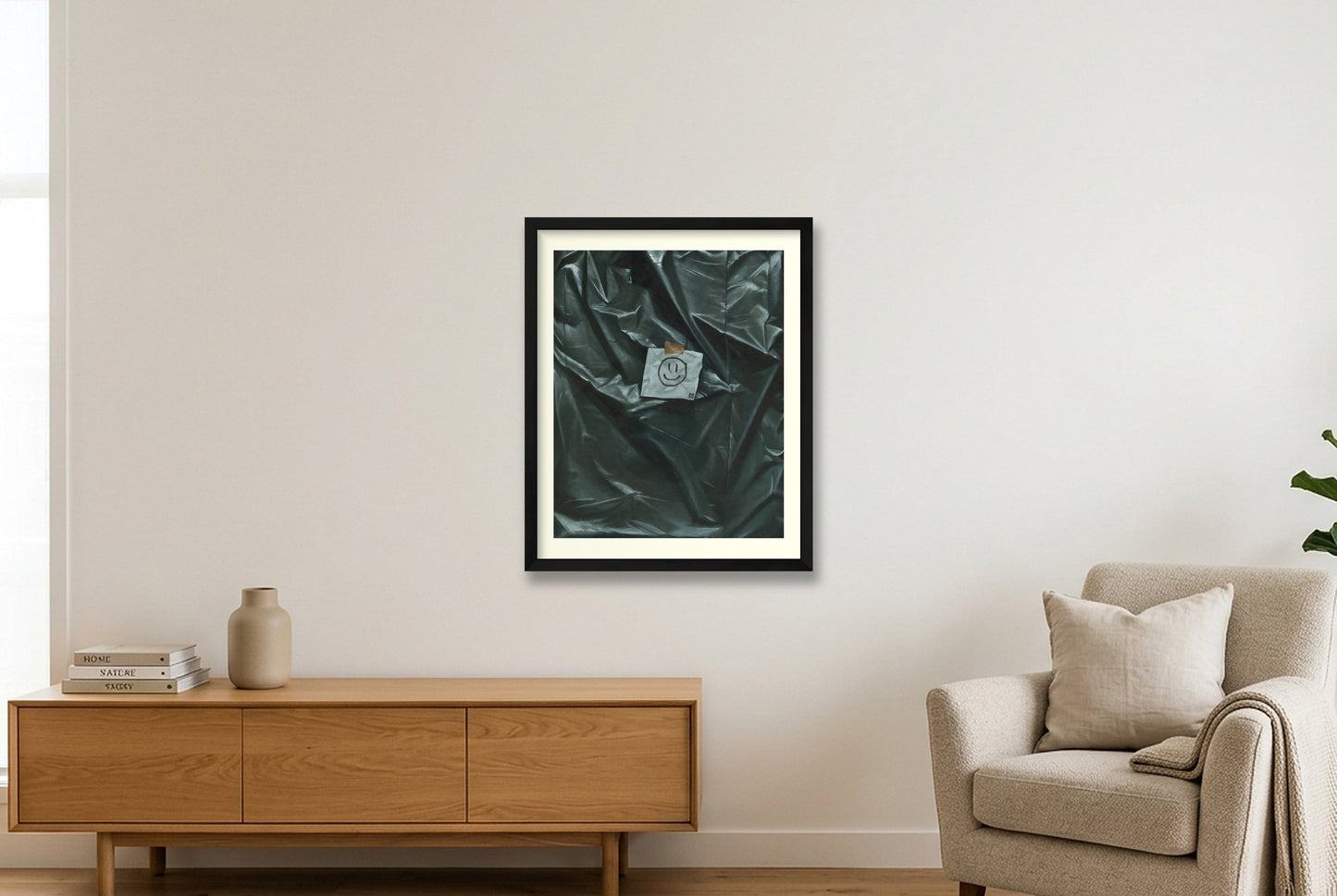 Müll mit Smiley — 40×50cm Black Frame