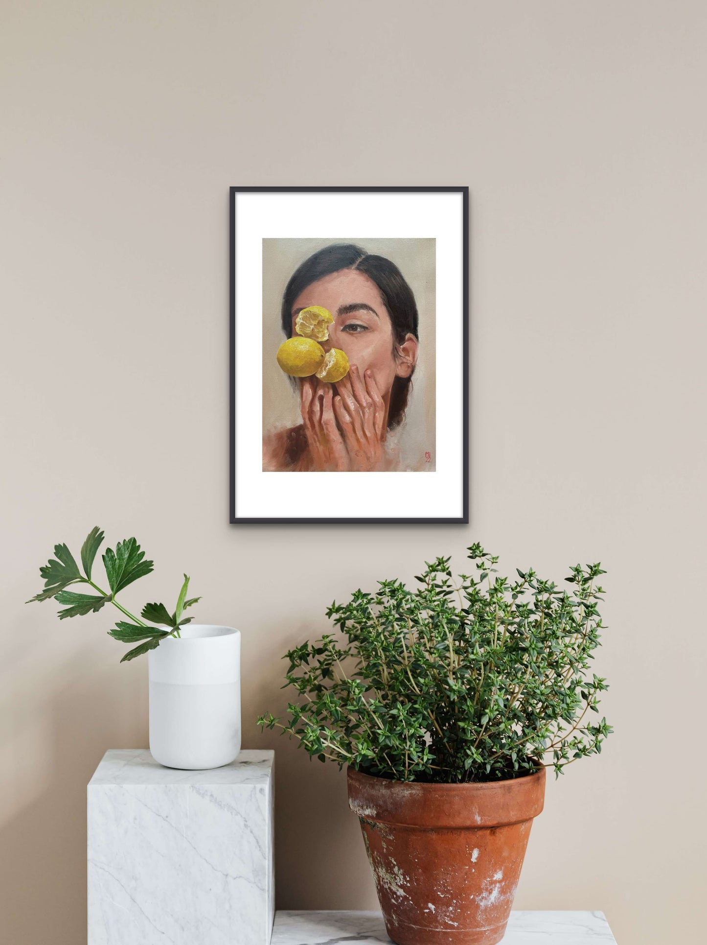 Frau mit Zitrone - Kunstdruck