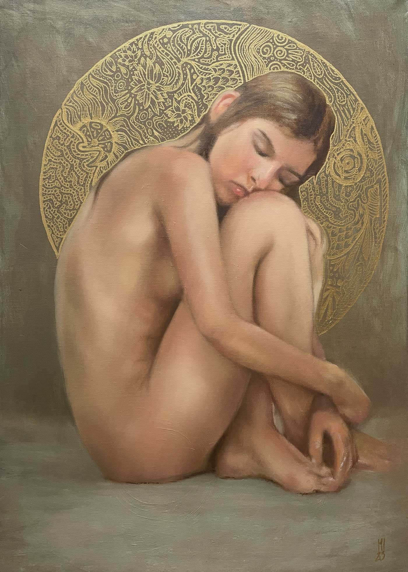 Frau mit goldenem Kreis - Original