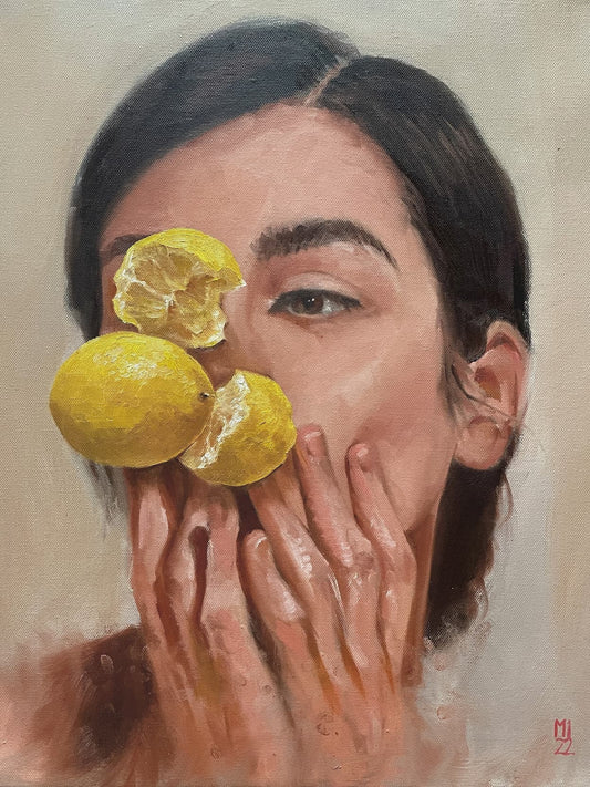 Frau mit Zitrone - Kunstdruck